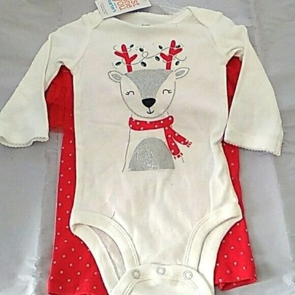 9 Mons Just One You Carter's Christmas Reindeer Tutu Pants Red & White Girls